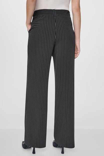 DKNY PINSTRIPE WIDE-LEG COMMUTER PANT