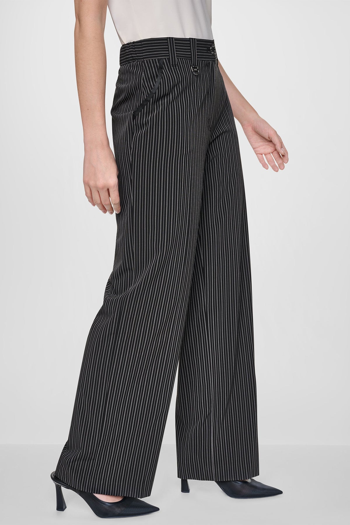 DKNY PINSTRIPE WIDE-LEG COMMUTER PANT