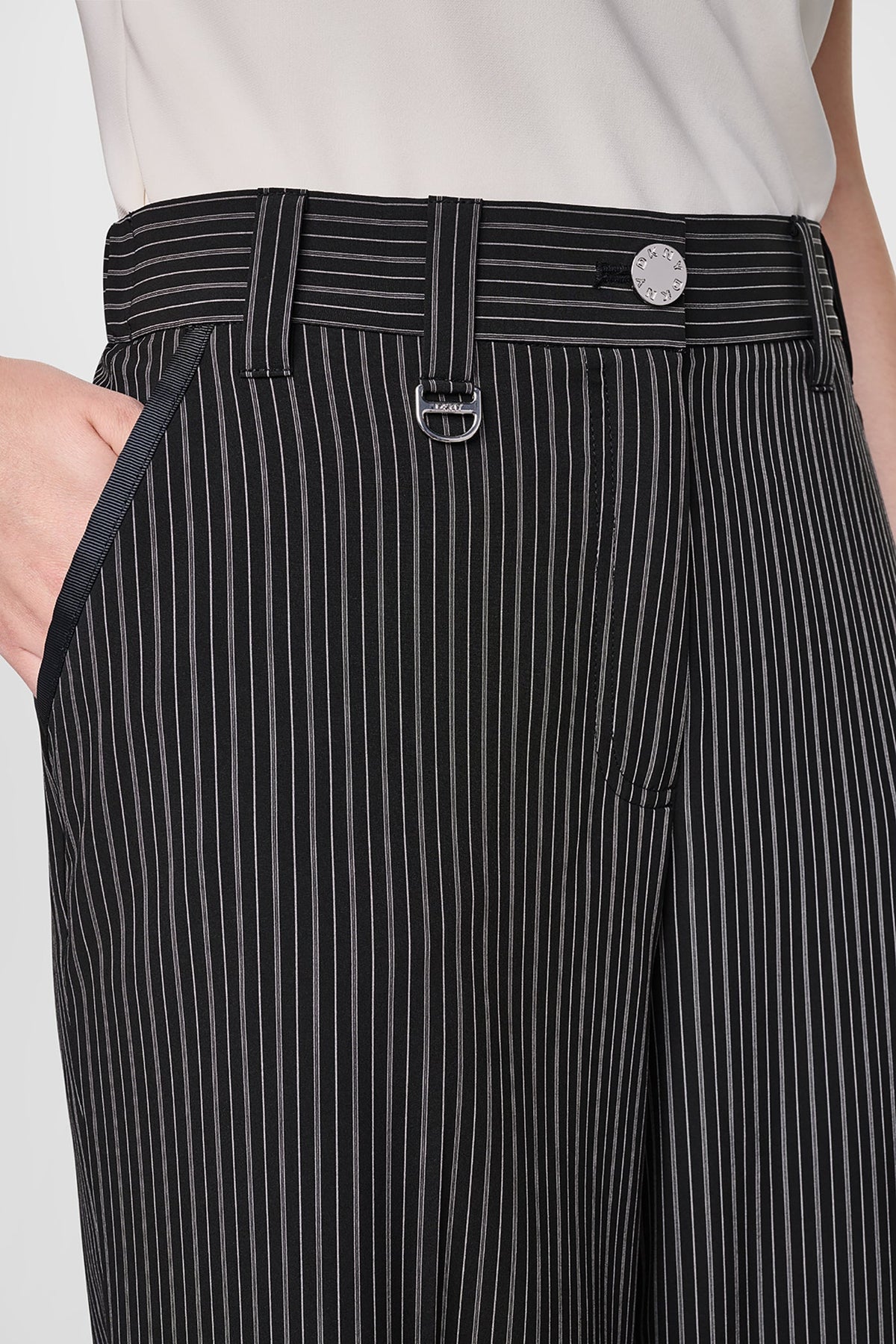 DKNY PINSTRIPE WIDE-LEG COMMUTER PANT