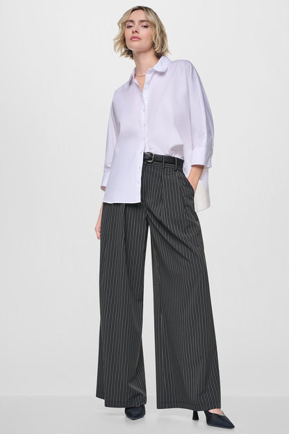 DKNY PINSTRIPE PLEATED STRAIGHT LEG COMMUTER PANT