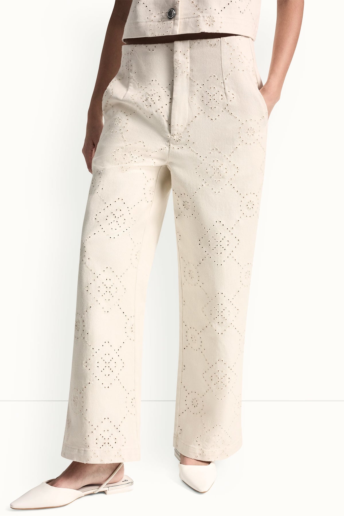 DKNY HIGH-RISE TWILL WIDE LEG PANT