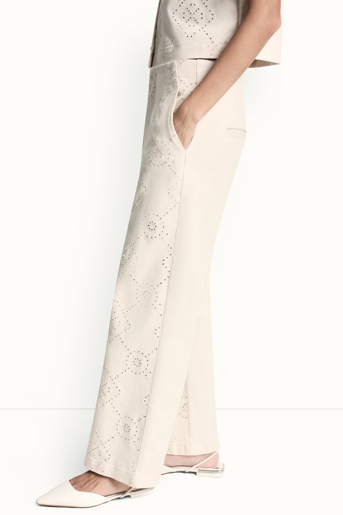 DKNY HIGH-RISE TWILL WIDE LEG PANT