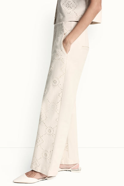 DKNY HIGH-RISE TWILL WIDE LEG PANT
