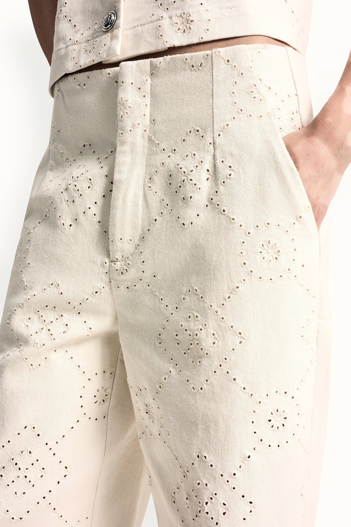 DKNY HIGH-RISE TWILL WIDE LEG PANT