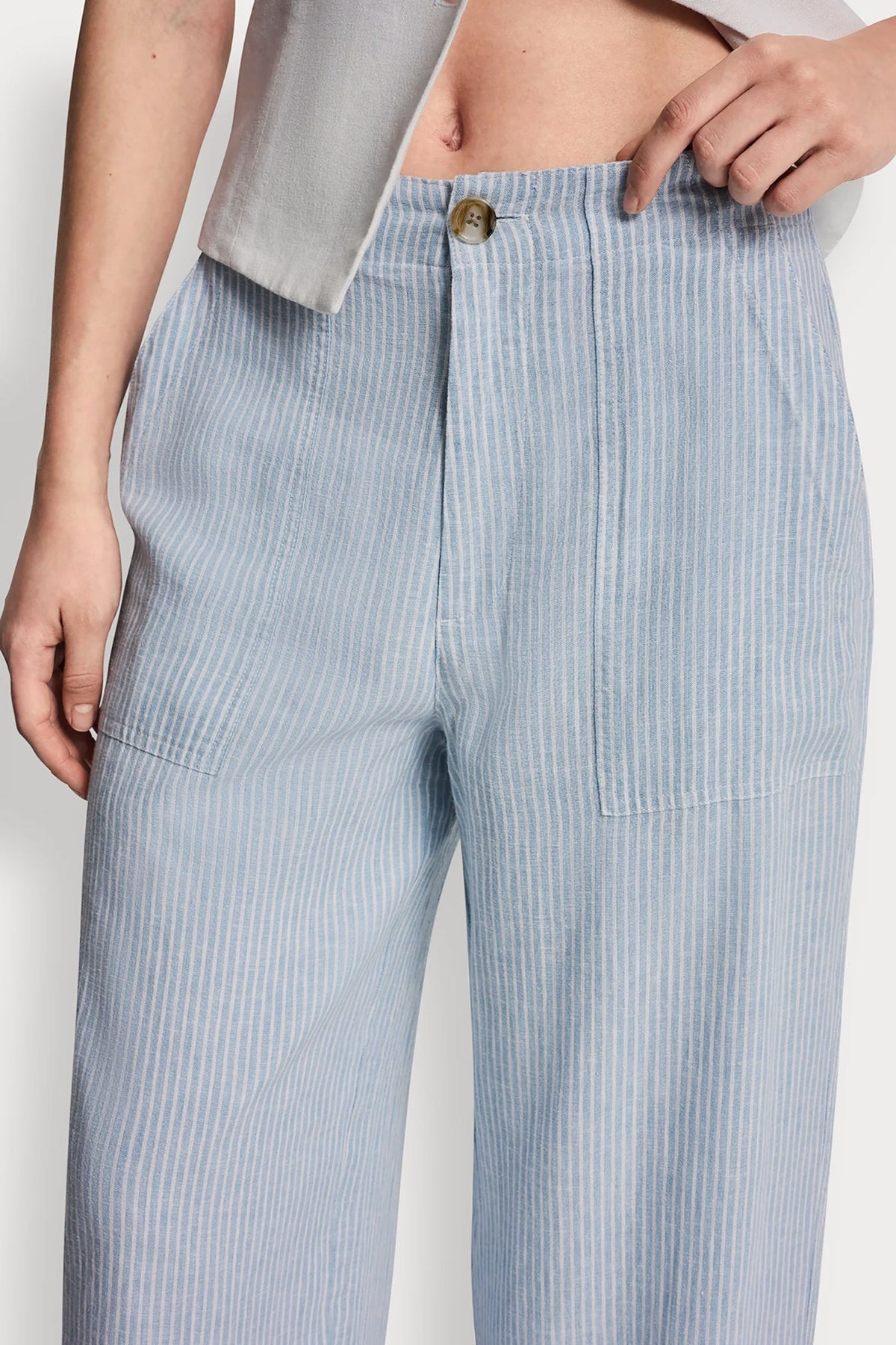 DKNY CROPPED WIDE LEG LINEN-BLEND PANTS