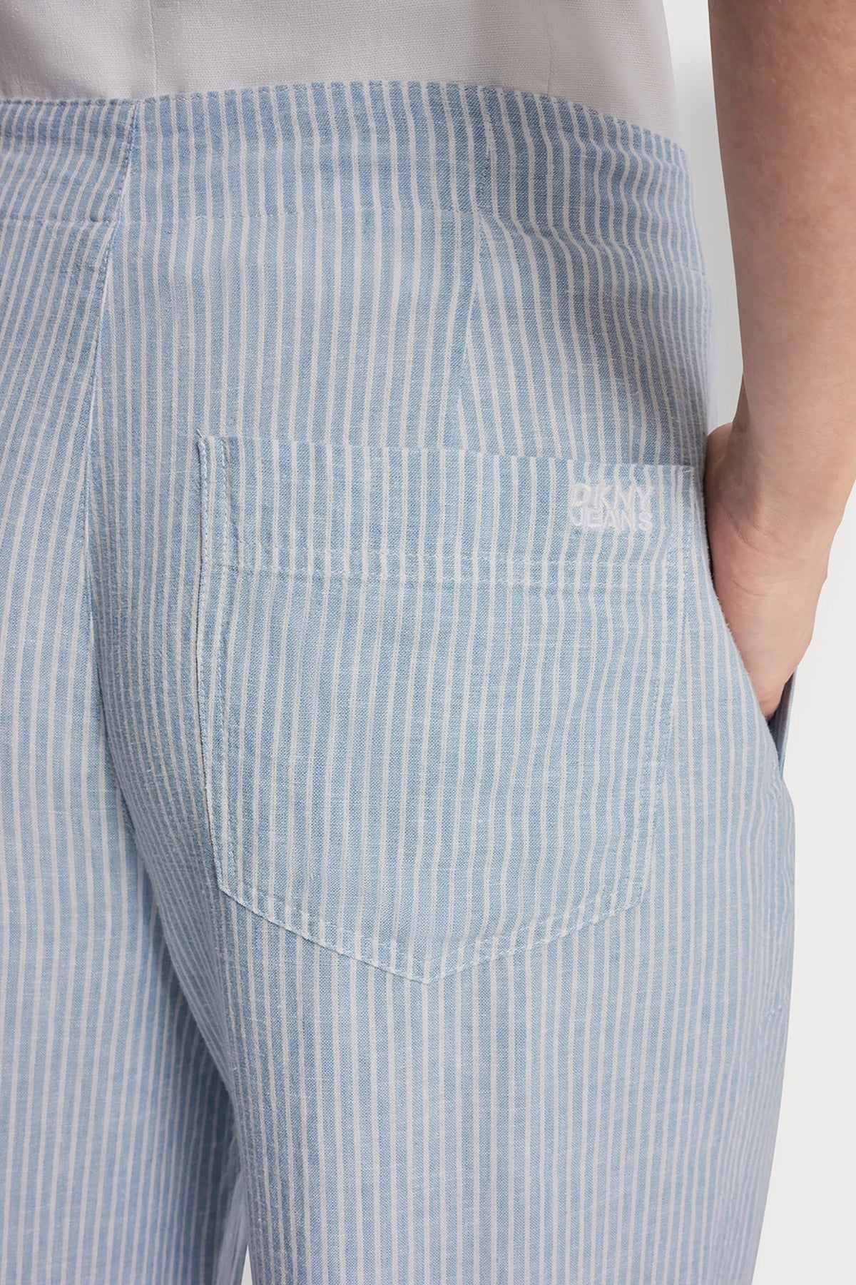 DKNY CROPPED WIDE LEG LINEN-BLEND PANTS