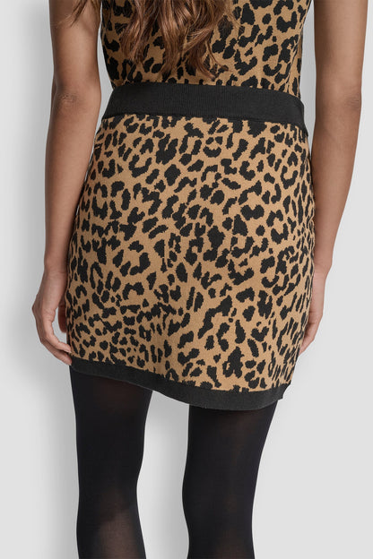 DKNY CHEETAH JACQUARD MINI SWEATER SKIRT