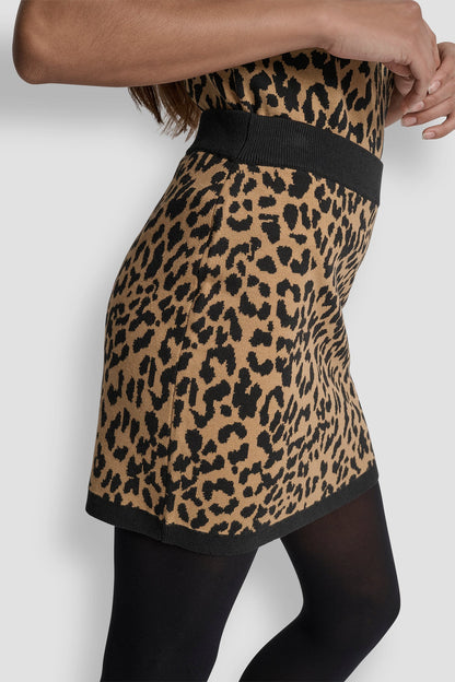 DKNY CHEETAH JACQUARD MINI SWEATER SKIRT