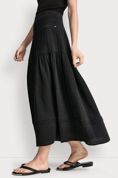 DKNY SMOCKED WAIST MAXI TIERED SKIRT