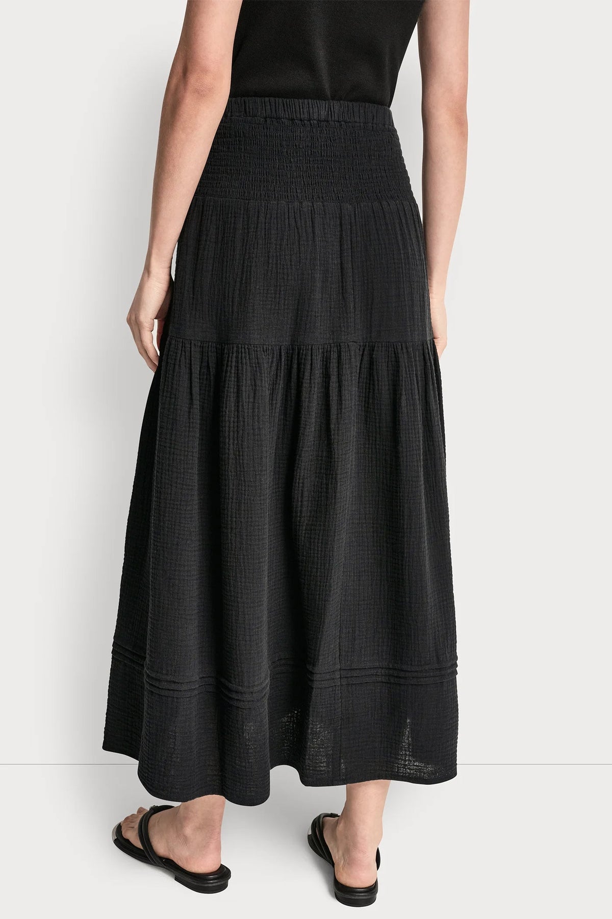 DKNY SMOCKED WAIST MAXI TIERED SKIRT