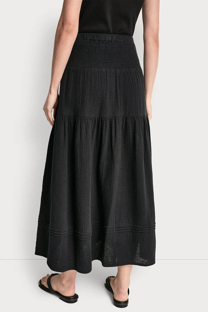 DKNY SMOCKED WAIST MAXI TIERED SKIRT