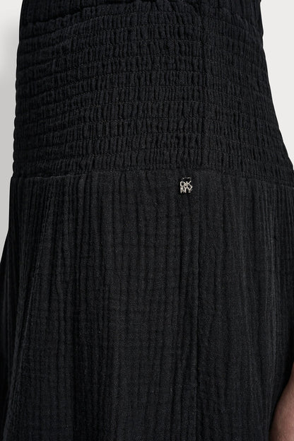 DKNY SMOCKED WAIST MAXI TIERED SKIRT