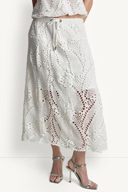 DKNY COTTON-BLEND CROCHET LEAF MIDI SKIRT