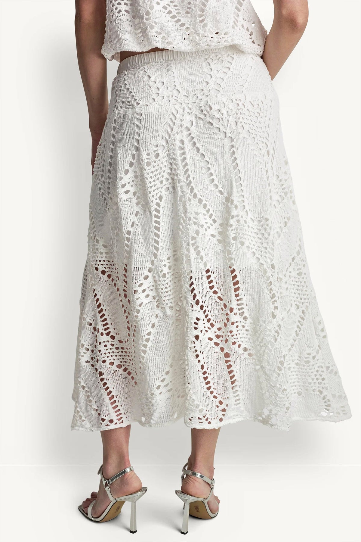 DKNY COTTON-BLEND CROCHET LEAF MIDI SKIRT