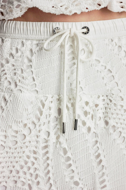 DKNY COTTON-BLEND CROCHET LEAF MIDI SKIRT