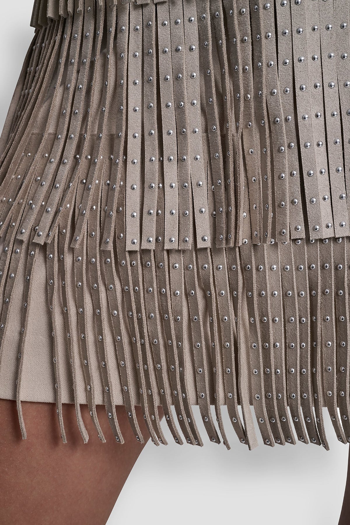 DKNY STUDDED FRINGE MINI SKIRT