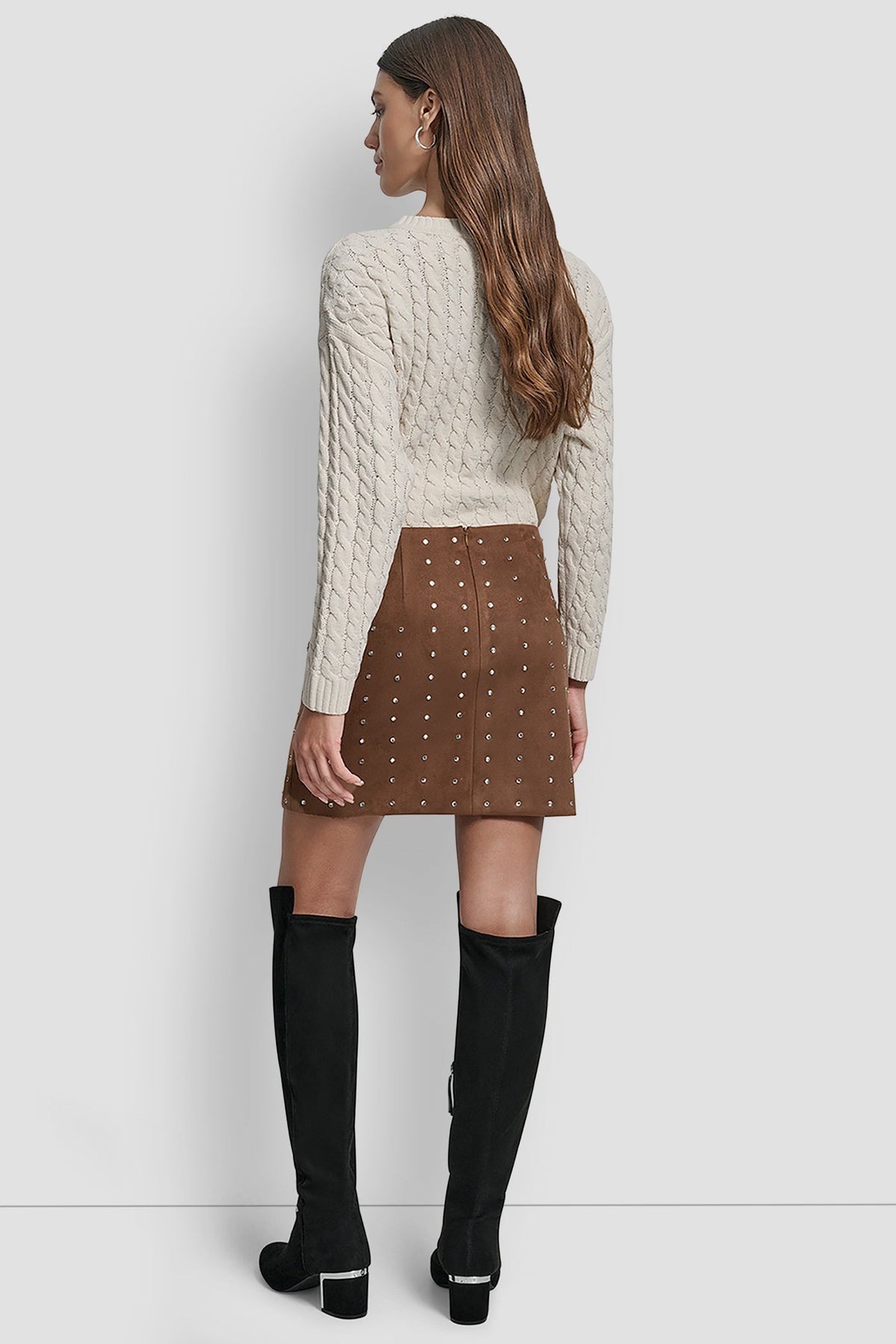 DKNY EMBELLISHED FAUX SUEDE MINI SKIRT