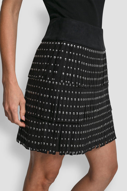 DKNY FAUX SUEDE STUDDED FRINGE MINI SKIRT
