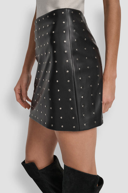 DKNY EMBELLISHED FAUX LEATHER SKIRT