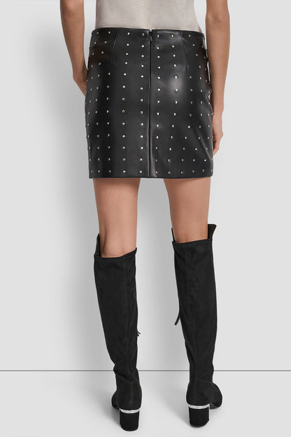 DKNY EMBELLISHED FAUX LEATHER SKIRT