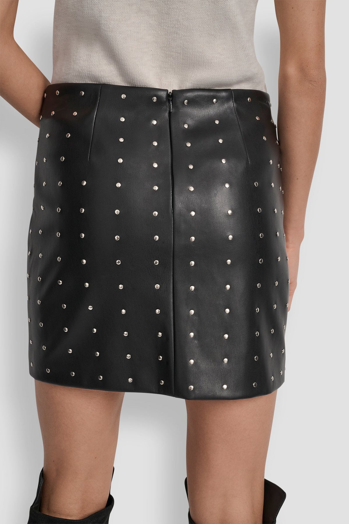 DKNY EMBELLISHED FAUX LEATHER SKIRT