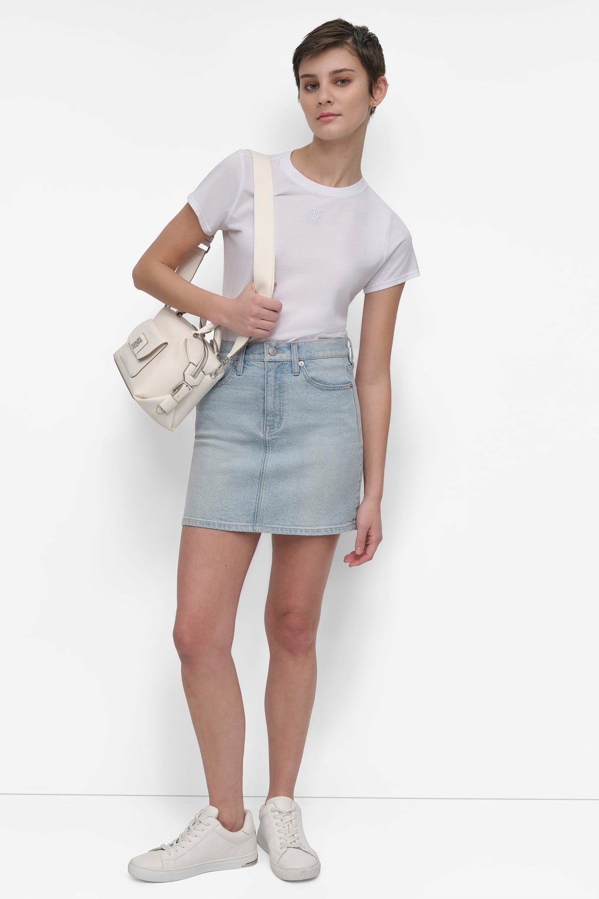 DKNY MINI SKIRT WITH RHINESTONE EMBELLISHMENT
