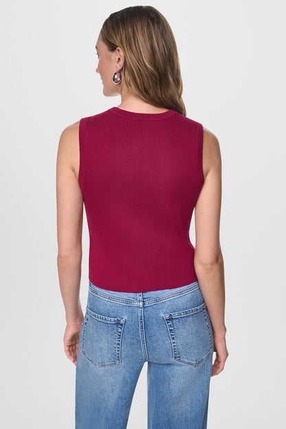 DKNY CROPPED SLEEVELESS LOGO TRIM SWEATER