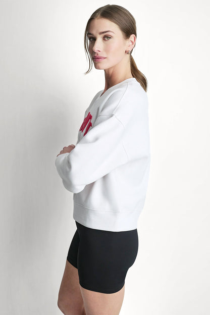 DKNY PUFF VARSITY LOGO V-NECK PULLOVER