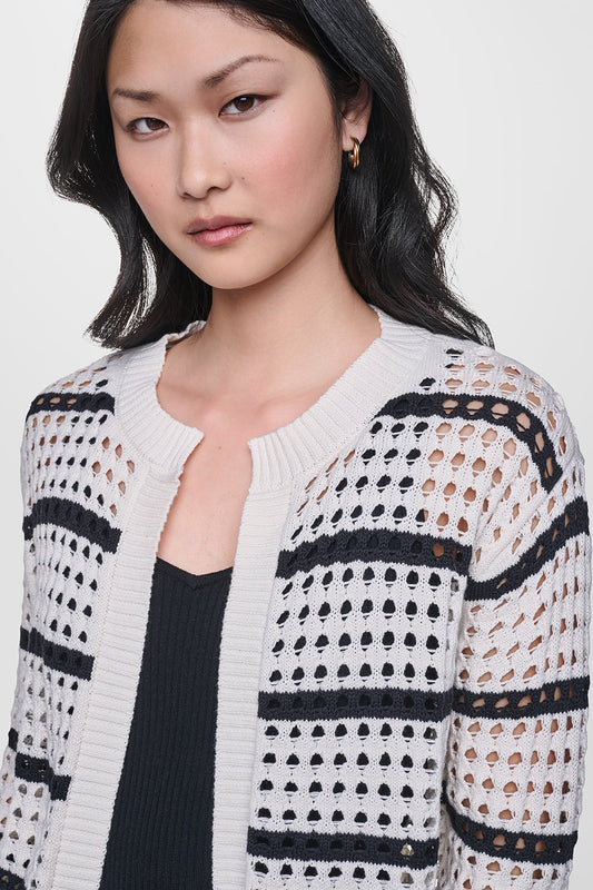 DKNY OPEN STITCH STRIPE CARDIGAN