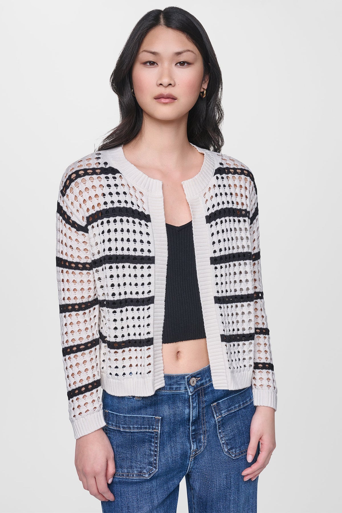 DKNY OPEN STITCH STRIPE CARDIGAN