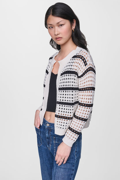 DKNY OPEN STITCH STRIPE CARDIGAN