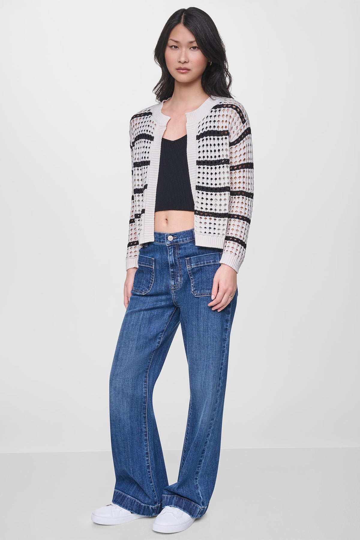 DKNY OPEN STITCH STRIPE CARDIGAN