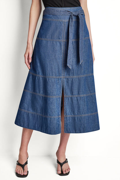 DKNY TIE WAIST CONTRAST STITCH SKIRT