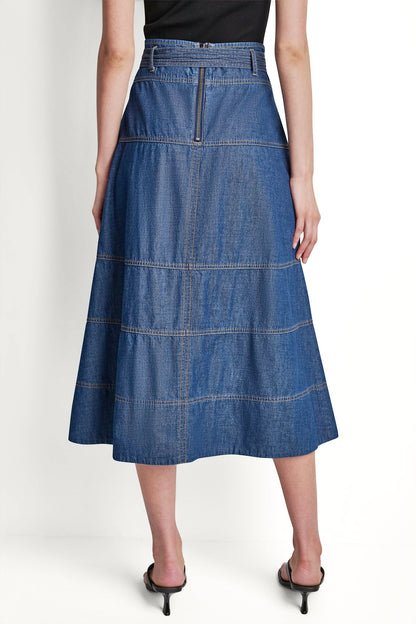 DKNY TIE WAIST CONTRAST STITCH SKIRT
