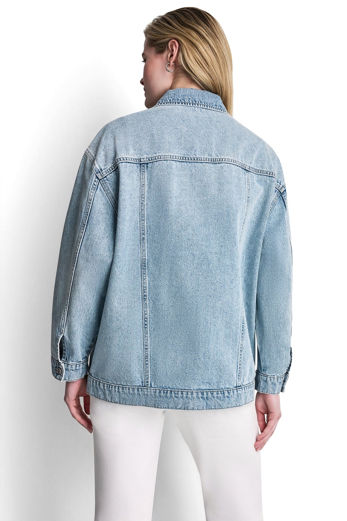 DKNY OVERSIZED DENIM TRUCKER JACKET WITH STUDS