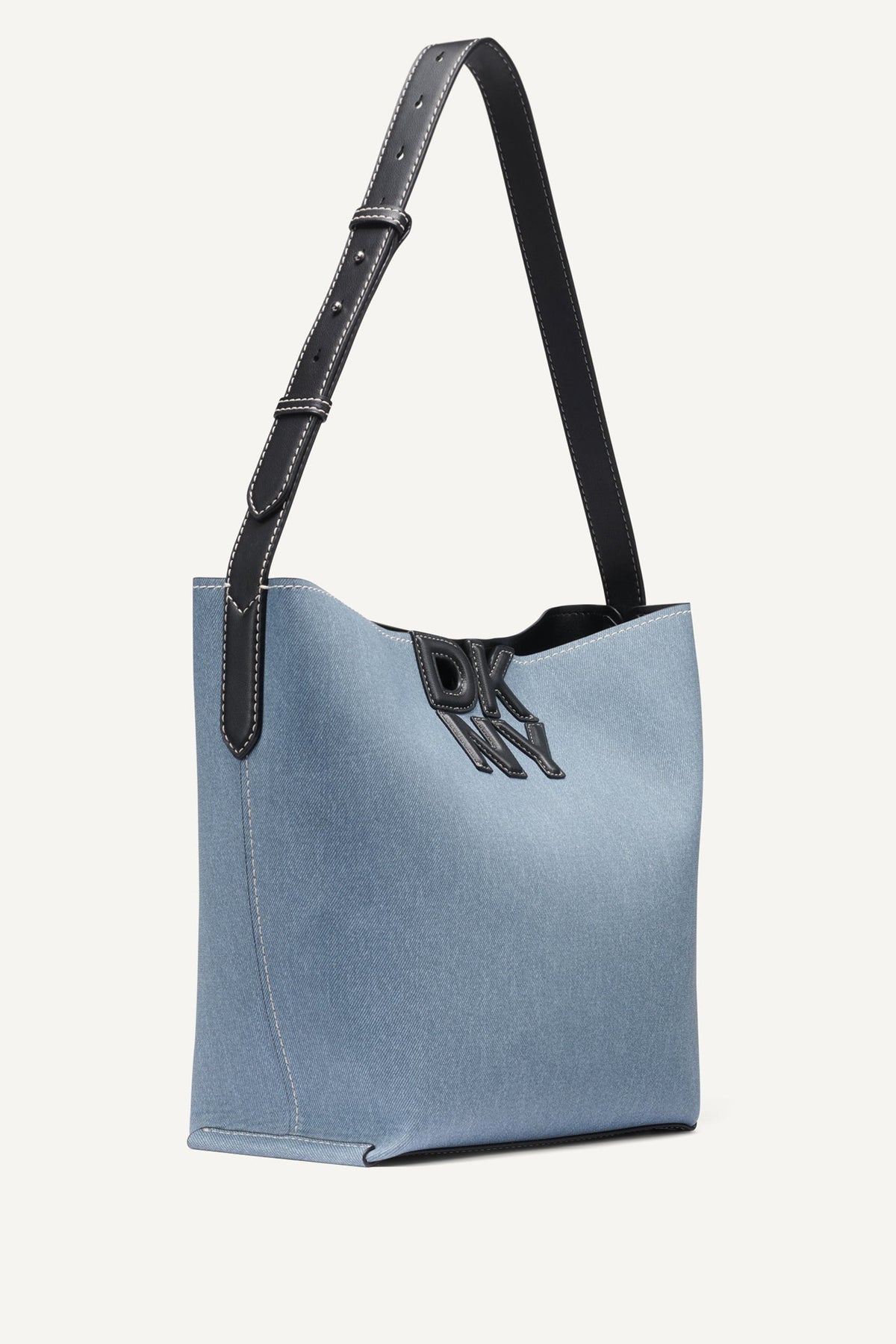 DKNY NICOLE DENIM LOGO BUCKET BAG