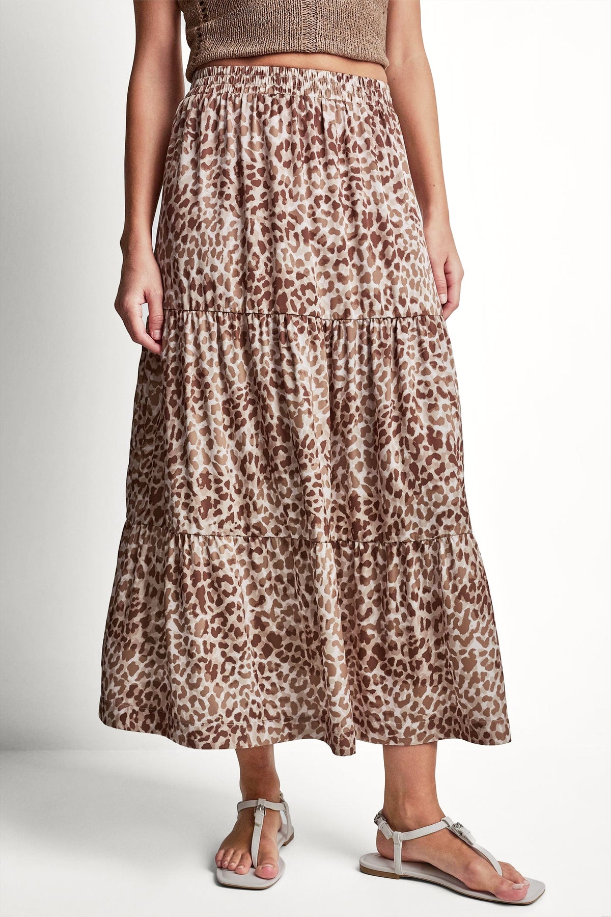 DKNY TIERED SATIN PRINTED SKIRT