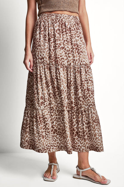 DKNY TIERED SATIN PRINTED SKIRT