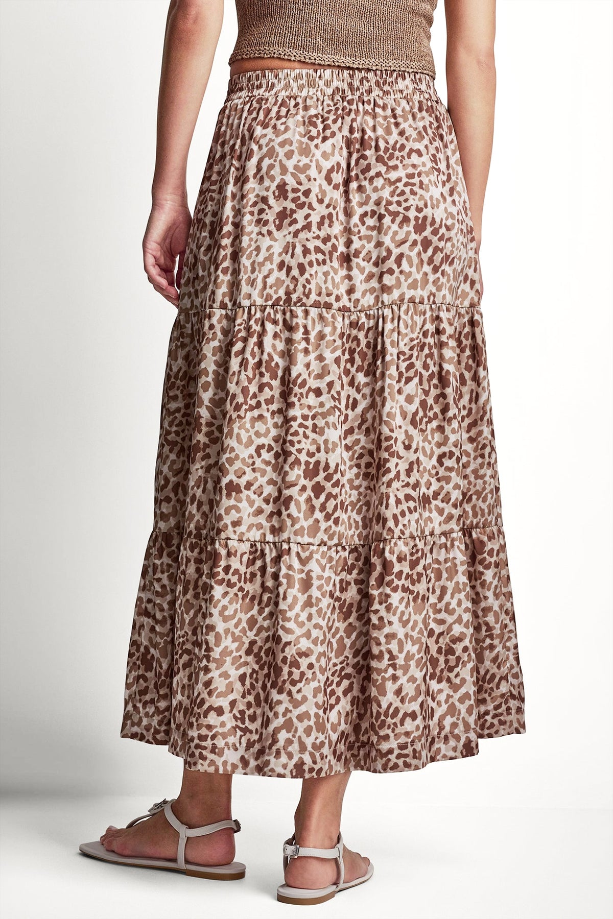 DKNY TIERED SATIN PRINTED SKIRT