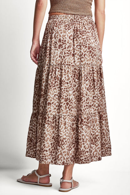 DKNY TIERED SATIN PRINTED SKIRT