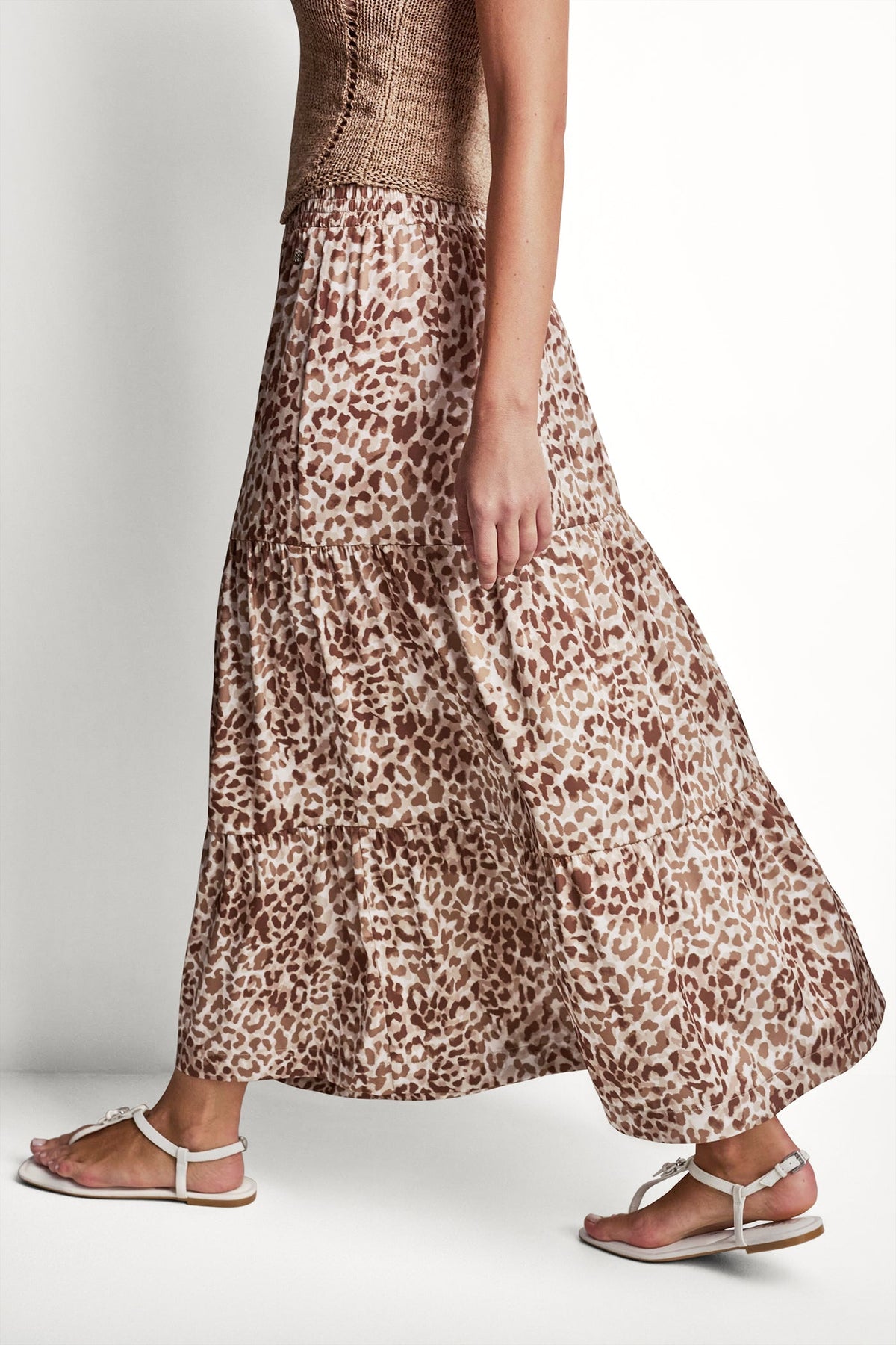 DKNY TIERED SATIN PRINTED SKIRT