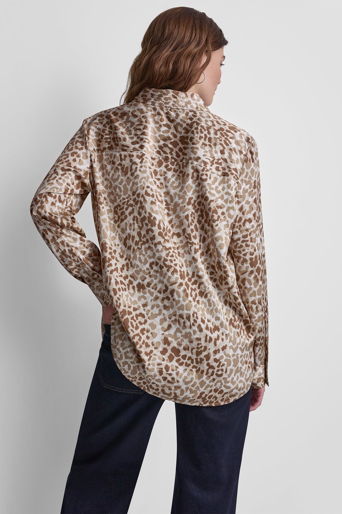 DKNY BUTTON FRONT PRINTED BLOUSE