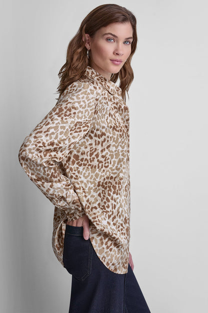DKNY BUTTON FRONT PRINTED BLOUSE