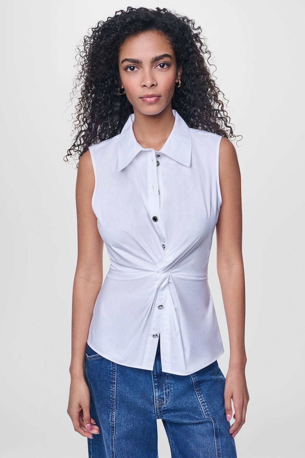 DKNY POPLIN TWIST FRONT SHIRT