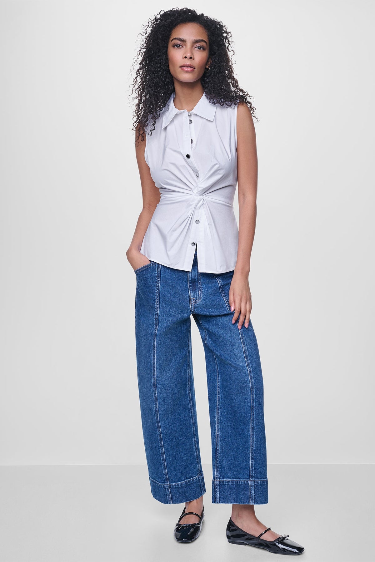 DKNY POPLIN TWIST FRONT SHIRT