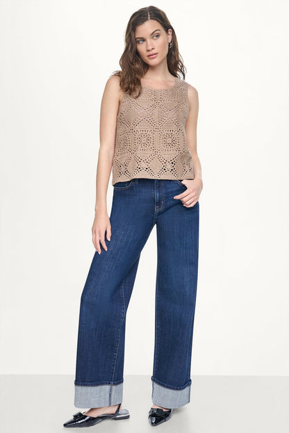DKNY SLEEVELESS CROCHET SQUARE SWEATER