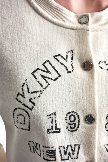 DKNY BUTTON FRONT SHRUNKEN LOGO JACKET