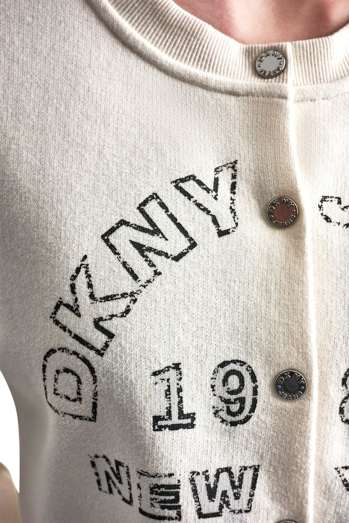 DKNY BUTTON FRONT SHRUNKEN LOGO JACKET