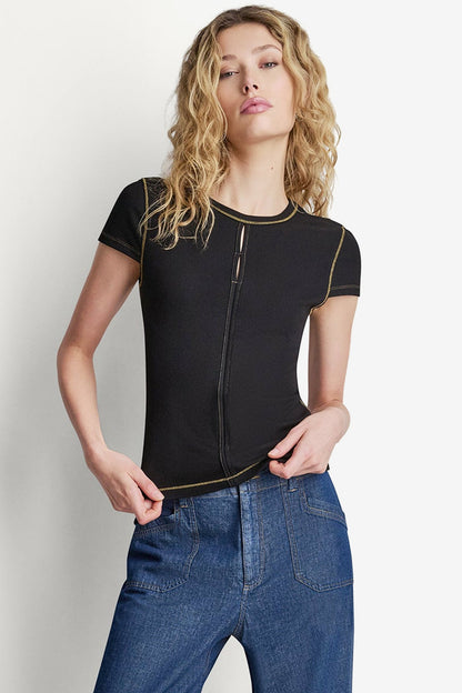DKNY CONTRAST STITCH KNIT TOP