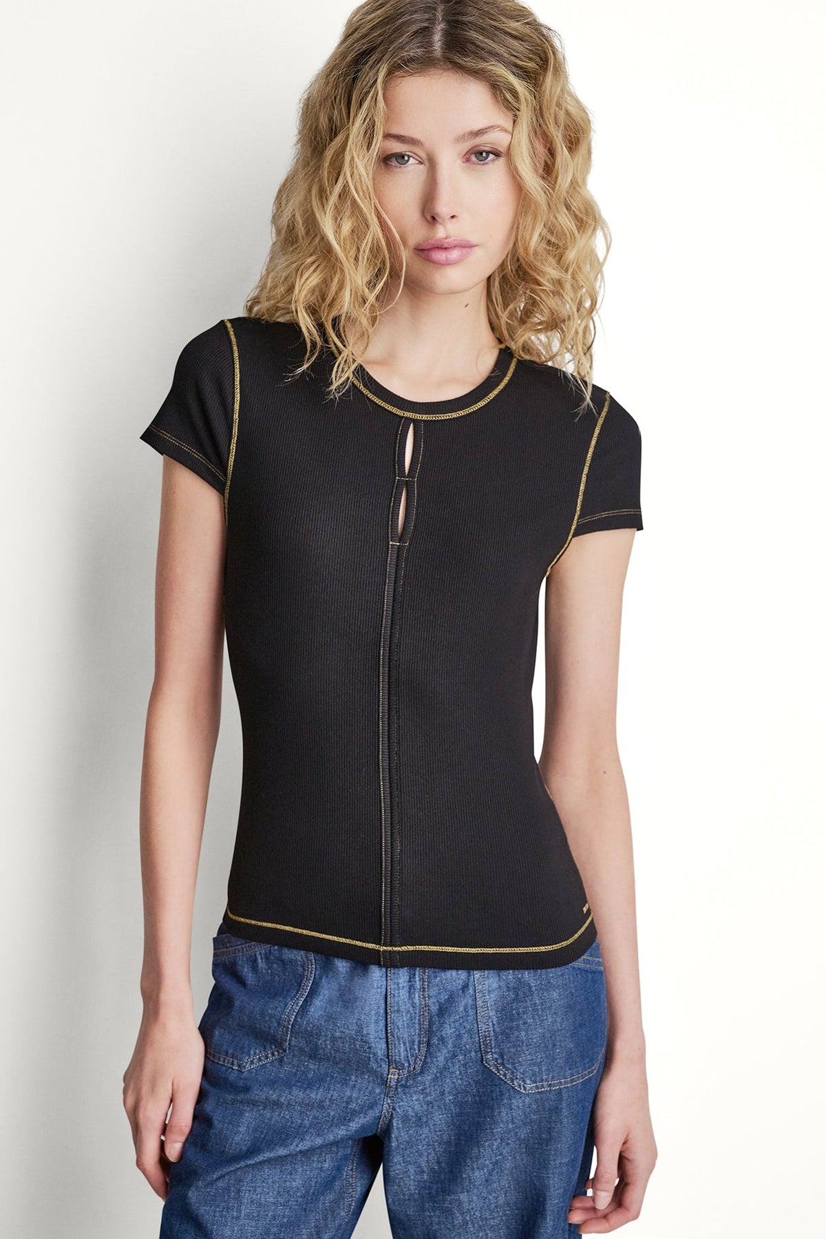 DKNY CONTRAST STITCH KNIT TOP